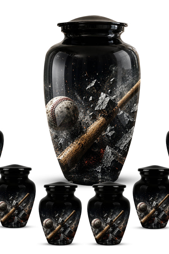 Baseball Bat Shattering Stone Urn - Custom Black Funeral Urns For Ashes