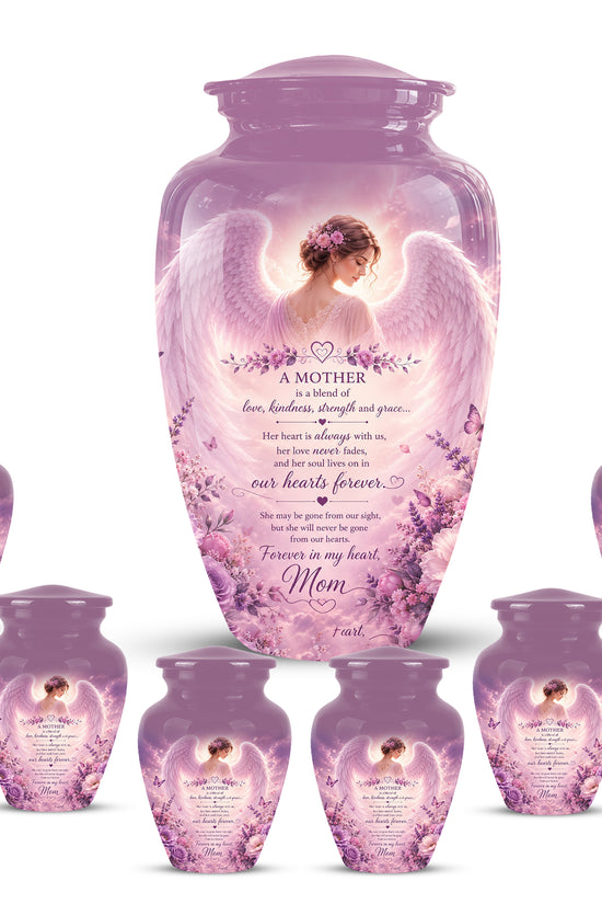 Pink Angel Mom Wings Cremation Urn - Custom Quotes Funeral Urns For Mom