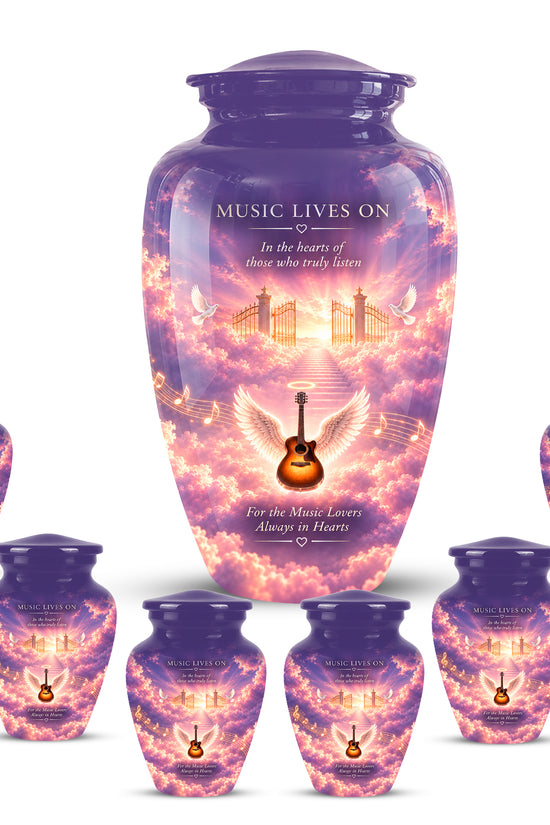 Heaven Gate Angel Wings Guitar Urn - Memorial Urn For Ashes For Music Lovers