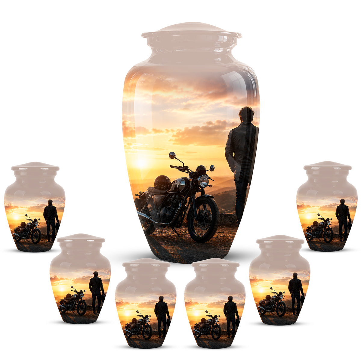 Custom Sunset Mountain Bike Rider Aluminum Urn – Hand Engraved
