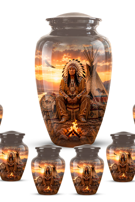 Personalized Native American Sunset Aluminum Cremation Urn For Human Ashes