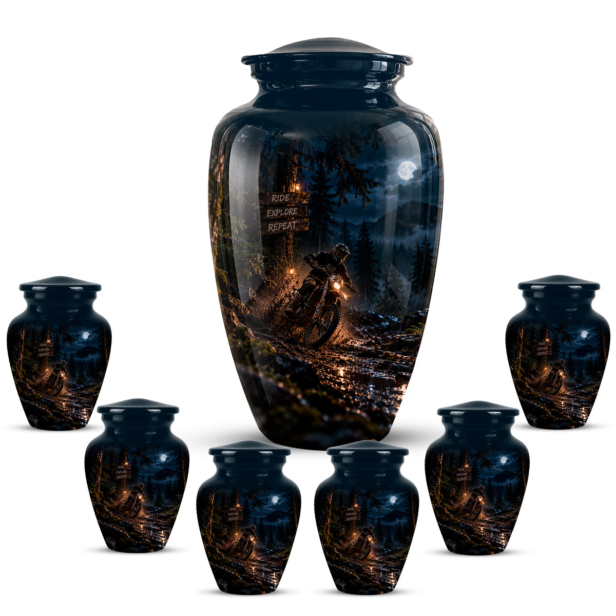 Personalized Dirt Biker Cremation Urn - Moonlight Mud Motorbike Memorial Urns