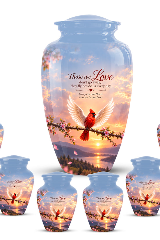 Red Cardinal Bird With Angel Wings Urn - Custom Quotes Aluminum Memorial Urns