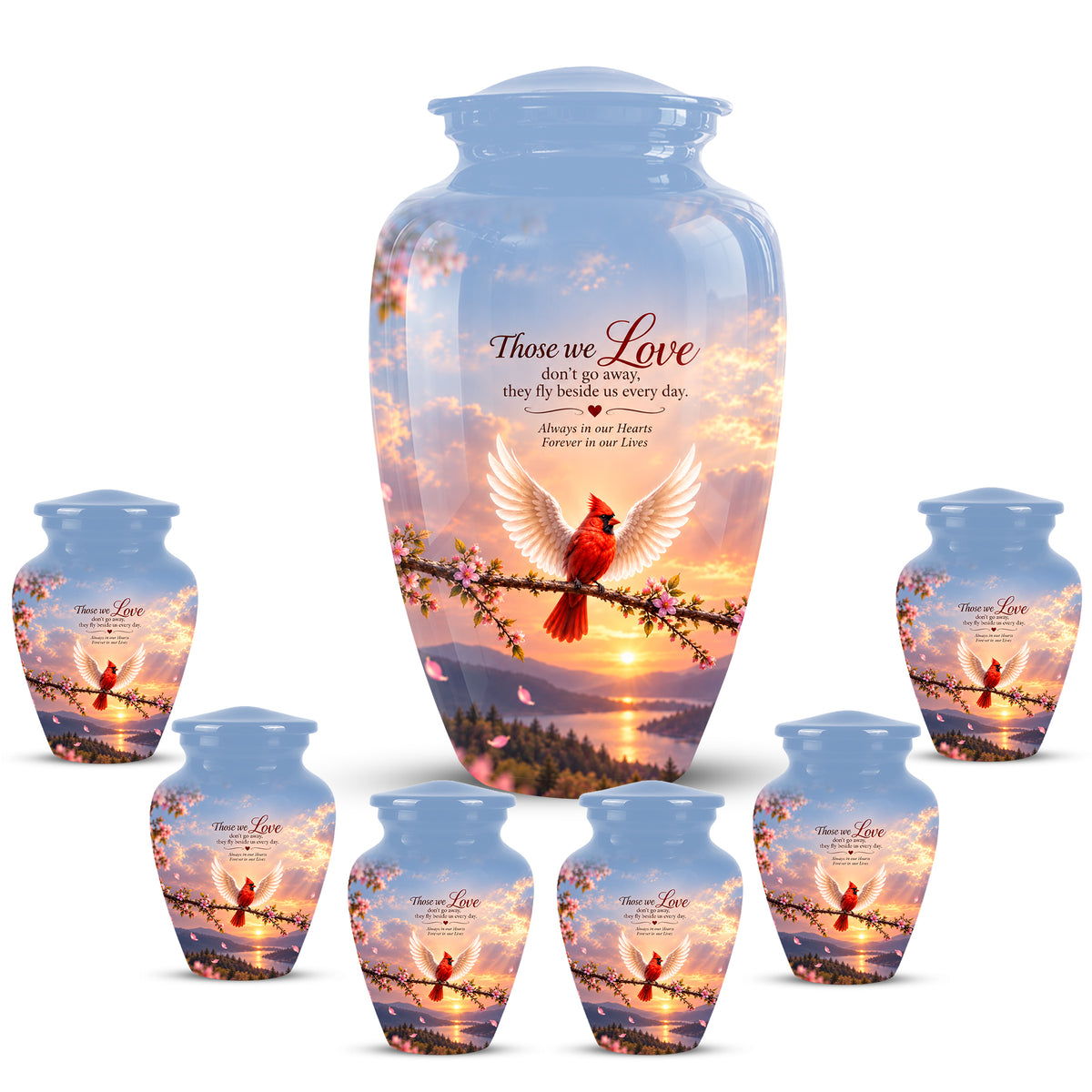Red Cardinal Bird With Angel Wings Urn - Custom Quotes Aluminum Memorial Urns