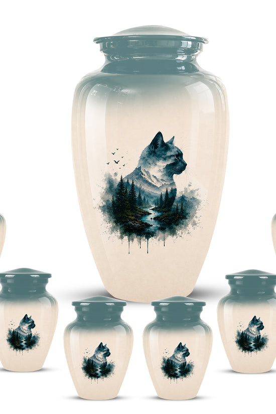 Artistic Mountain Cat Cremation Urn – Aluminum Pet Memorial For Ashes