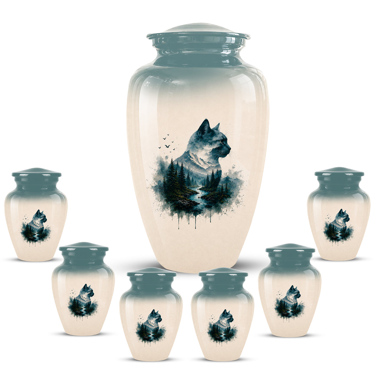 Artistic Mountain Cat Cremation Urn – Aluminum Pet Memorial For Ashes