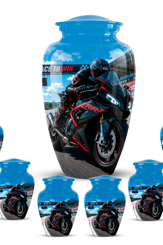Personalized Motorcycle Rider Cremation Urn – Racing Bike Memorial Tribute