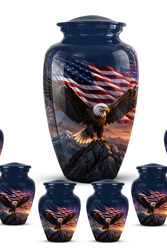 Patriotic Eagle & USA Flag Themed Urn - Aluminum Memorial Urns For Veterans