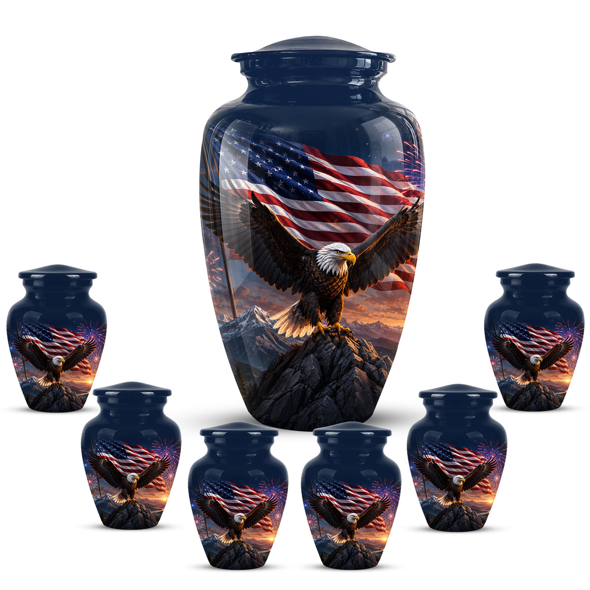 Patriotic Eagle & USA Flag Themed Urn - Aluminum Memorial Urns For Veterans