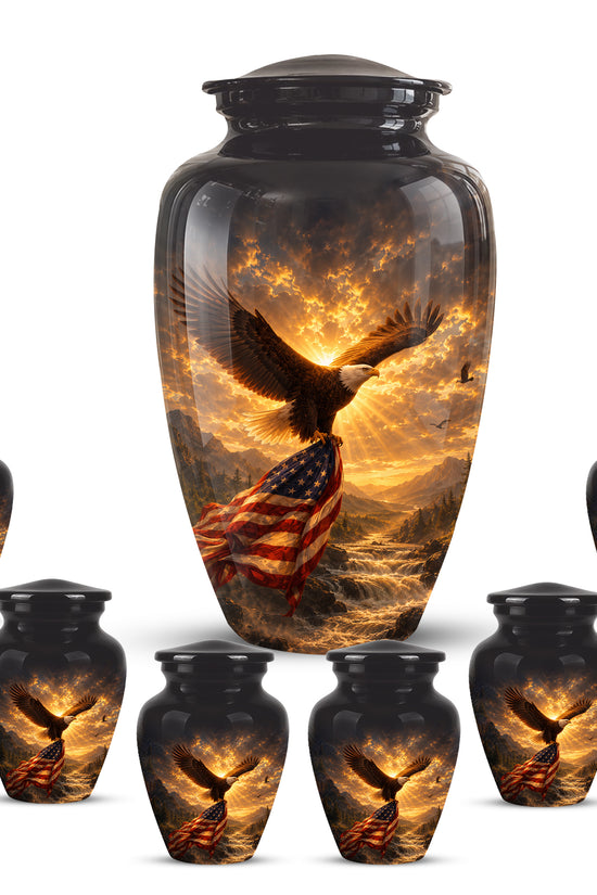 Honor & Freedom Eagle Cremation Urn - Aluminum Tribute Memorial Urns For Ashes