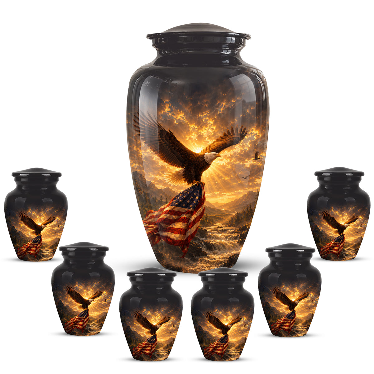 Honor & Freedom Eagle Cremation Urn - Aluminum Tribute Memorial Urns For Ashes