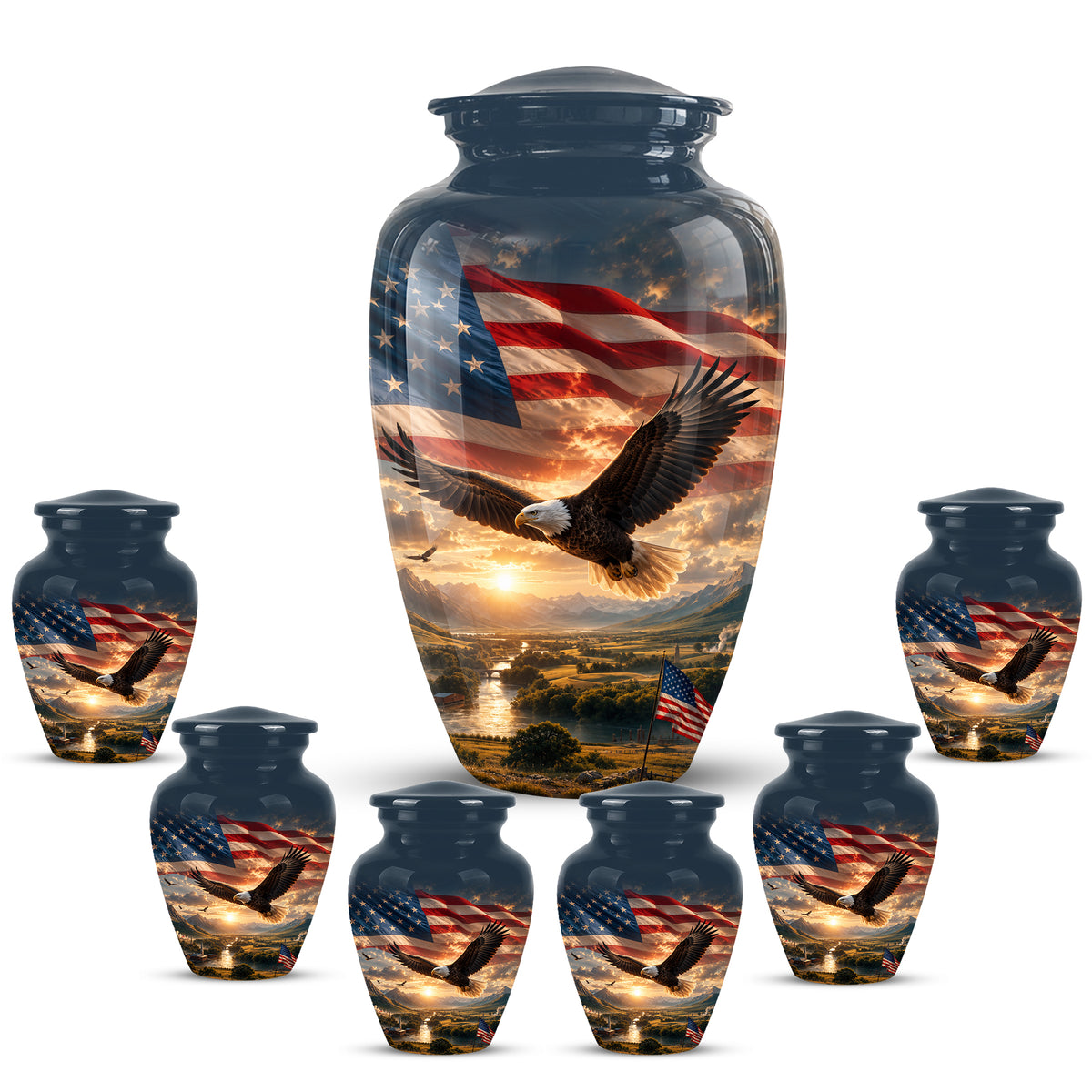 Personalized Flying Eagle Memorial Urn - Patriotic Aluminum Urns For Veterans