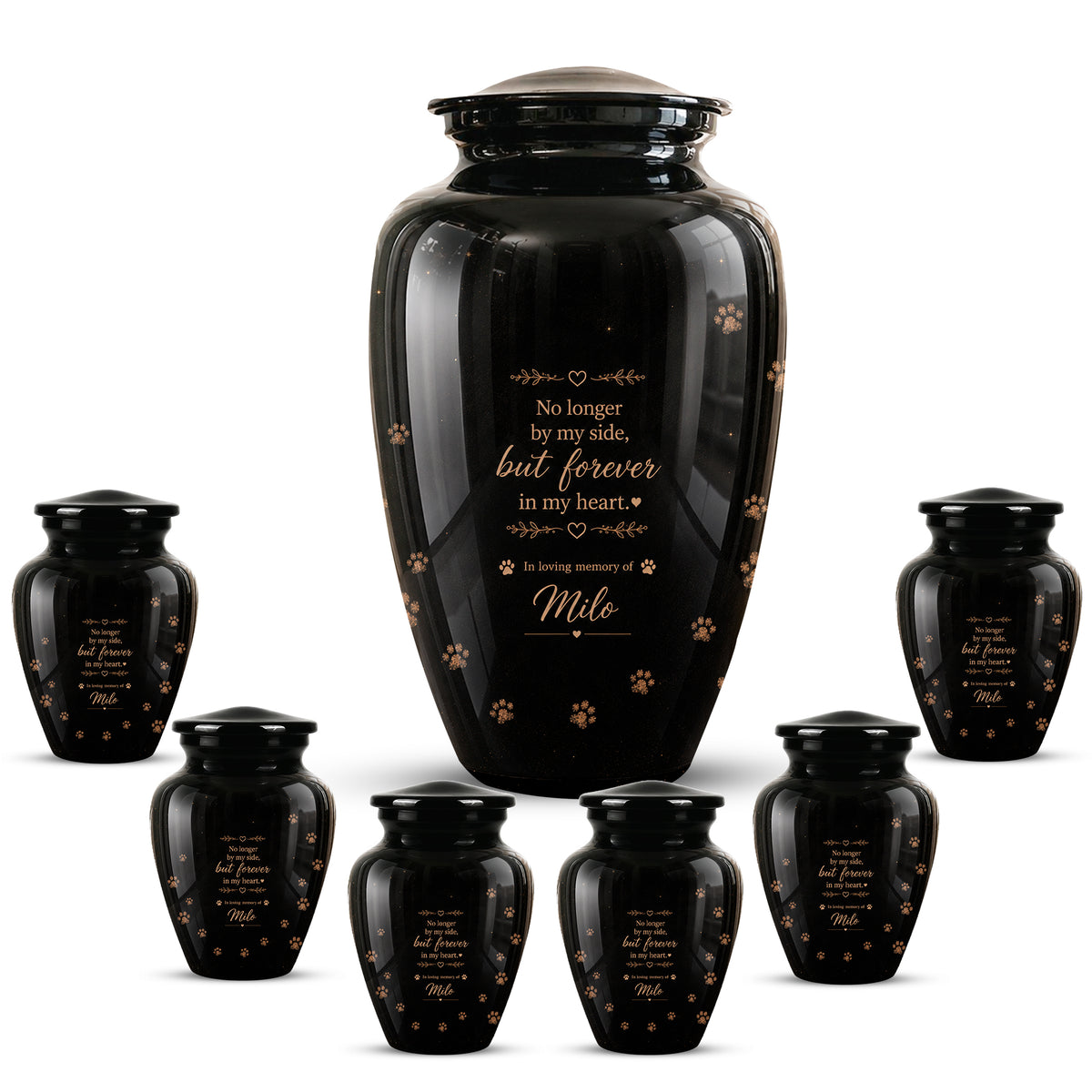 Personalized Black Cat Memorial Urn – Engraved Quote & Paw Prints For Ashes
