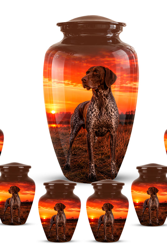 German Shorthaired Pointer Dog Cremation Urn - Sunset Pet Aluminum Urn