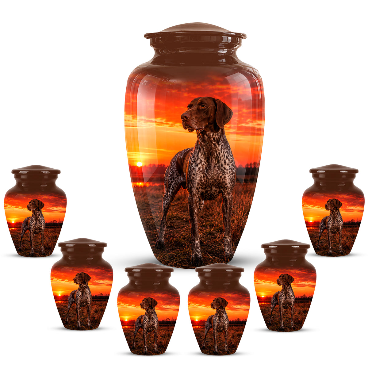 German Shorthaired Pointer Dog Cremation Urn - Sunset Pet Aluminum Urn