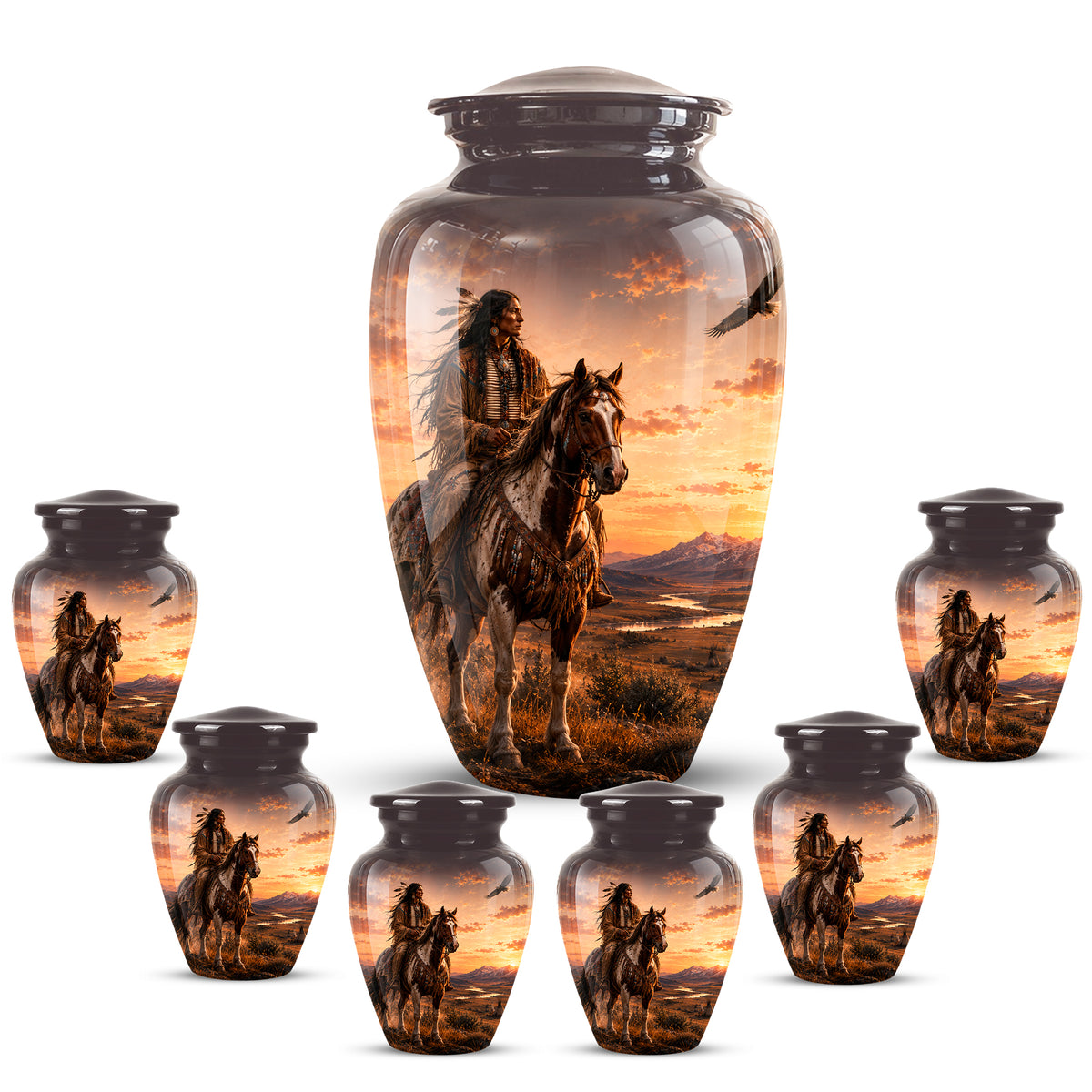 Personalized Native American Horse Rider Aluminum Cremation Ashes Urn