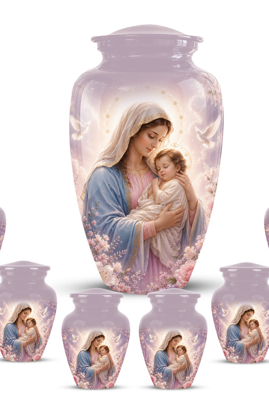 Heavenly Angel Mom With Child Urn - Purple Aluminum Urn For Women Ashes