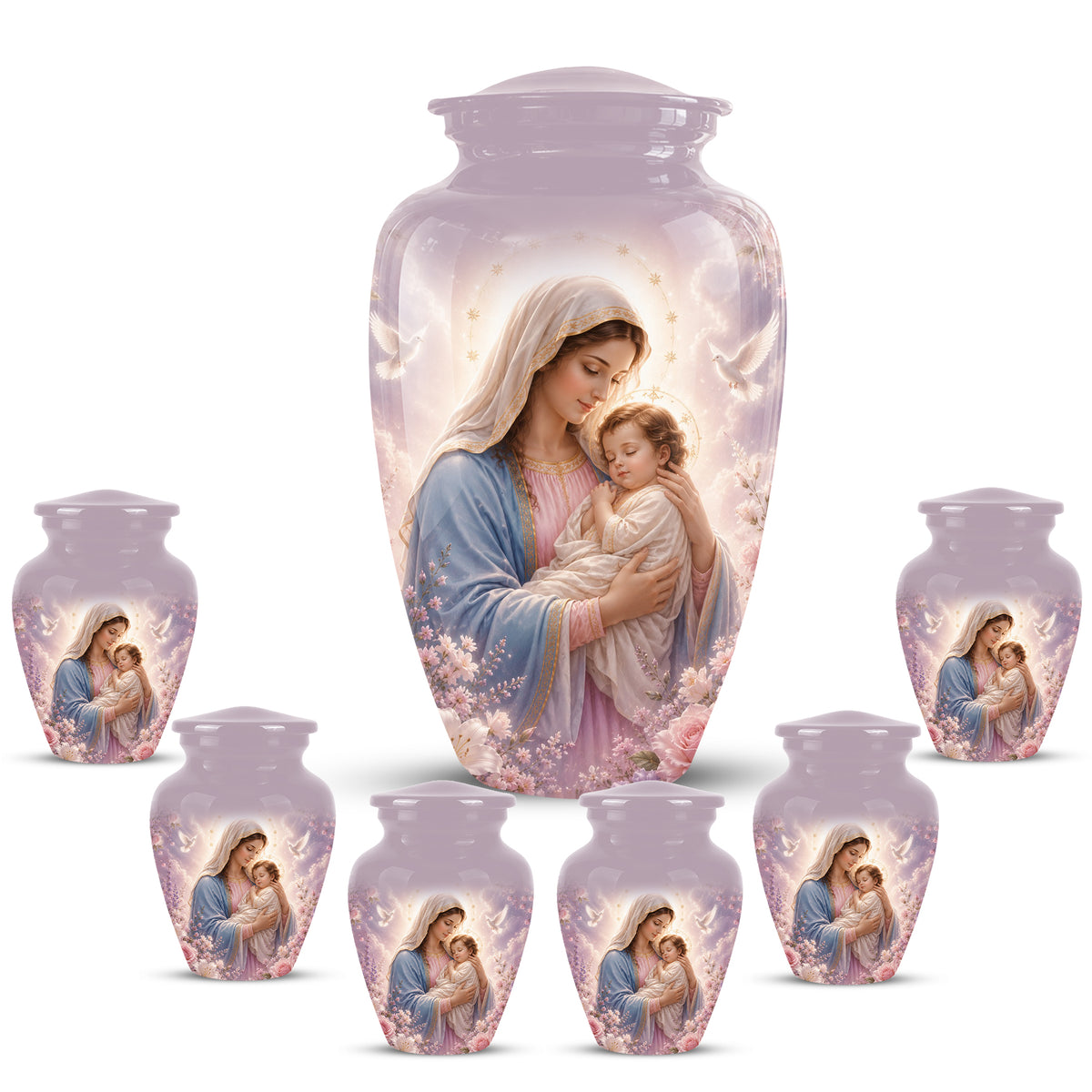 Heavenly Angel Mom With Child Urn - Purple Aluminum Urn For Women Ashes