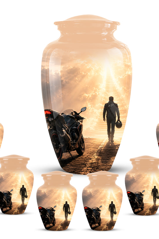 Heavenly Stairs & Rider Urn - Motorbike Cremation Urns For Biker Ashes