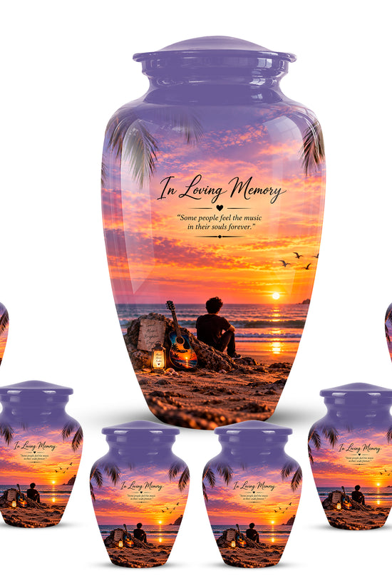 Guitar Sunset Memorial Urn - Custom Quotes & Ocean-Beach Urns For Ashes