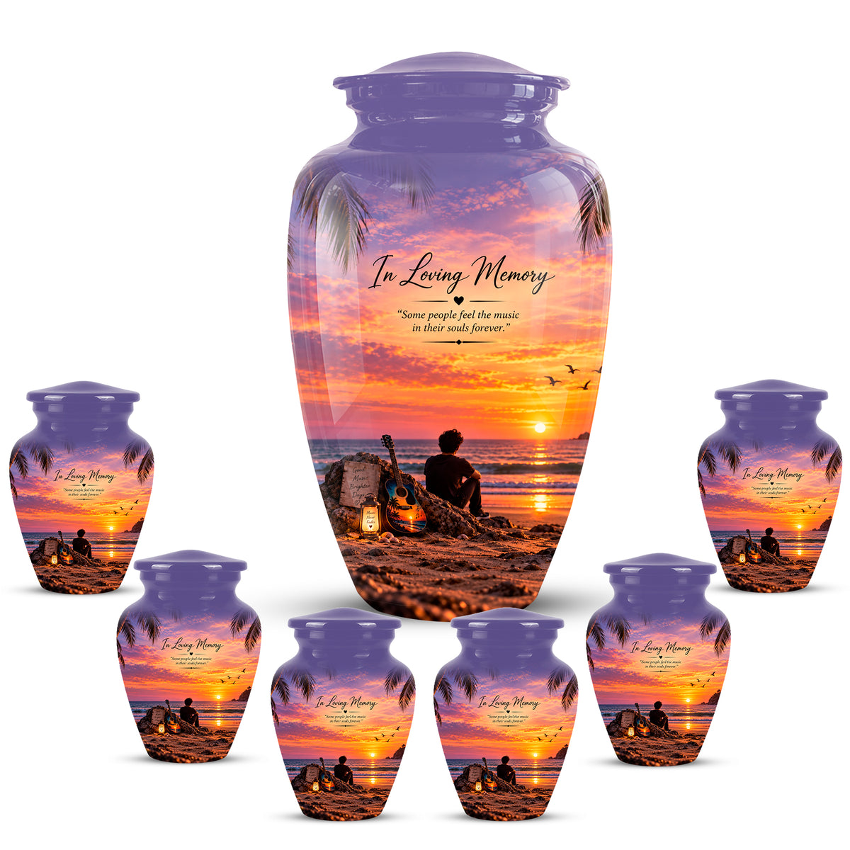 Guitar Sunset Memorial Urn - Custom Quotes & Ocean-Beach Urns For Ashes