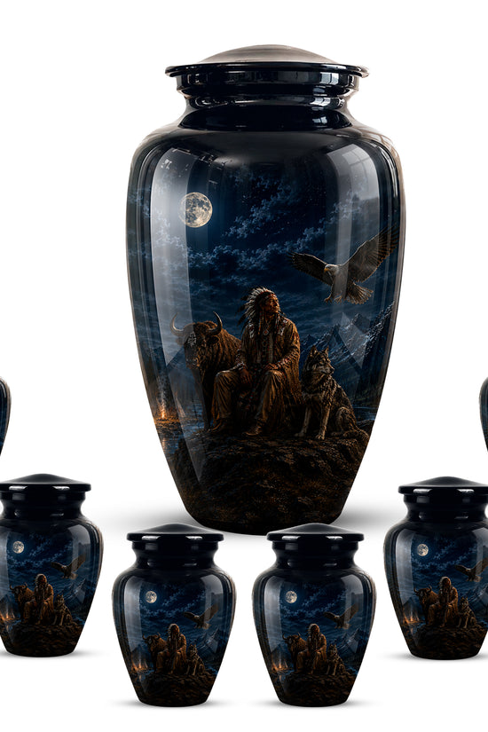 Personalized Native American Urn For Ashes With Tribal Memorial Artwork