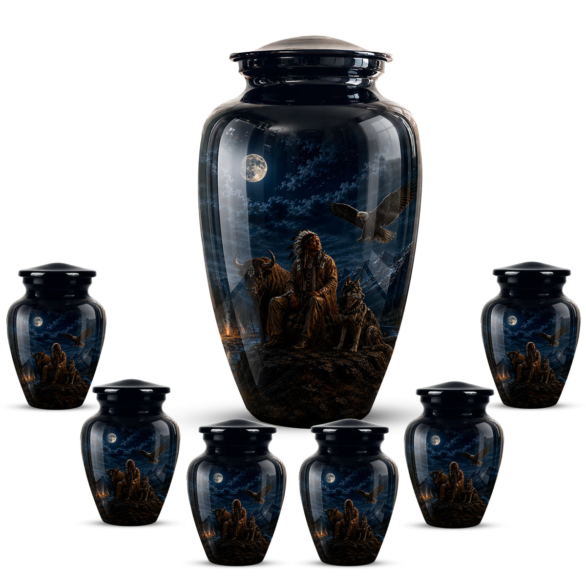 Personalized Native American Urn For Ashes With Tribal Memorial Artwork