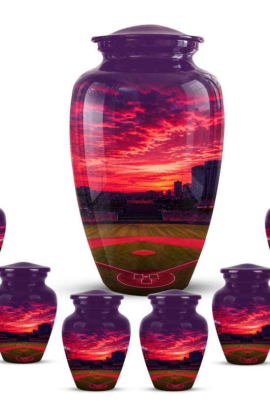 Sunset Baseball Ground Funeral Urn - Custom Burial Urns For Athletes Ashes