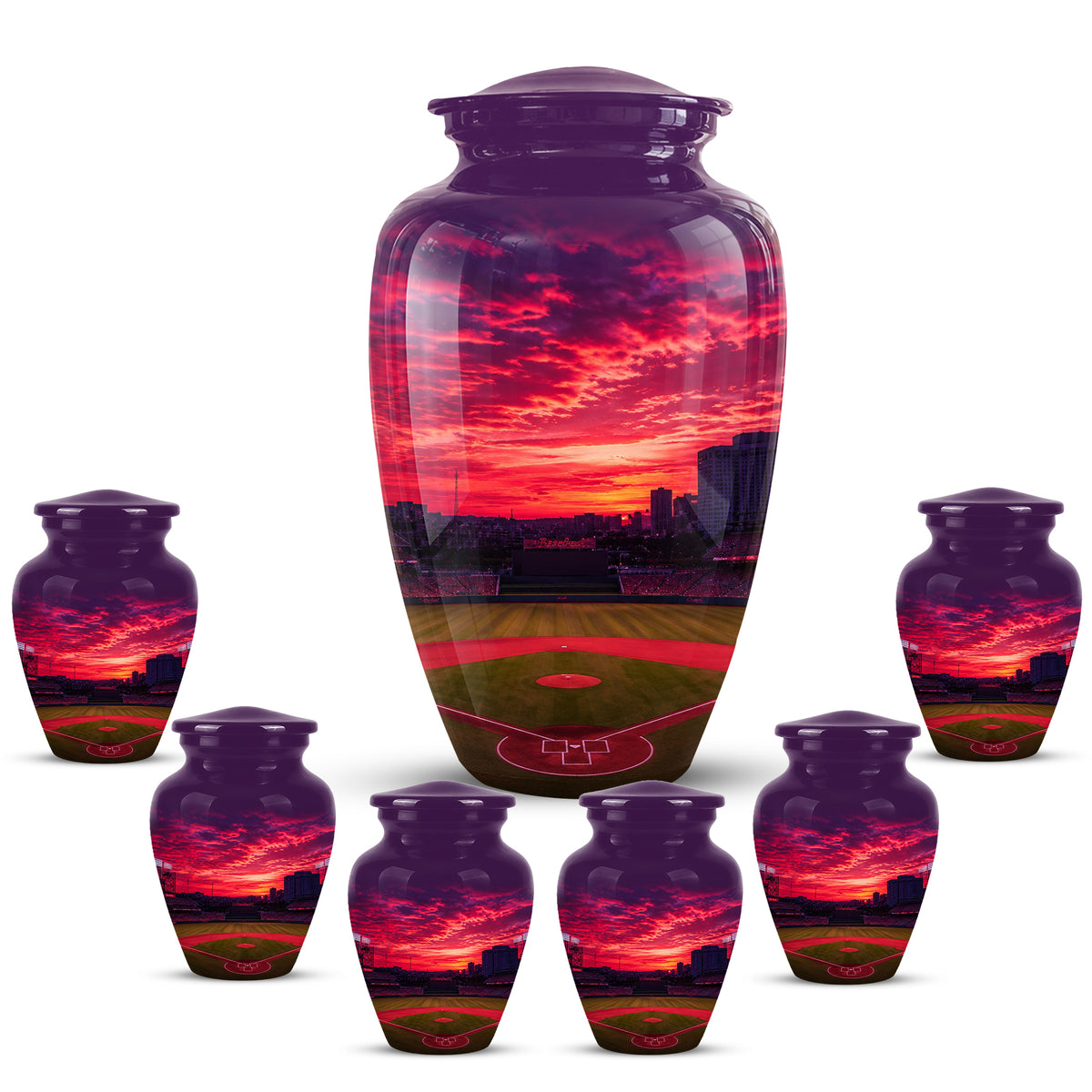 Sunset Baseball Ground Funeral Urn - Custom Burial Urns For Athletes Ashes
