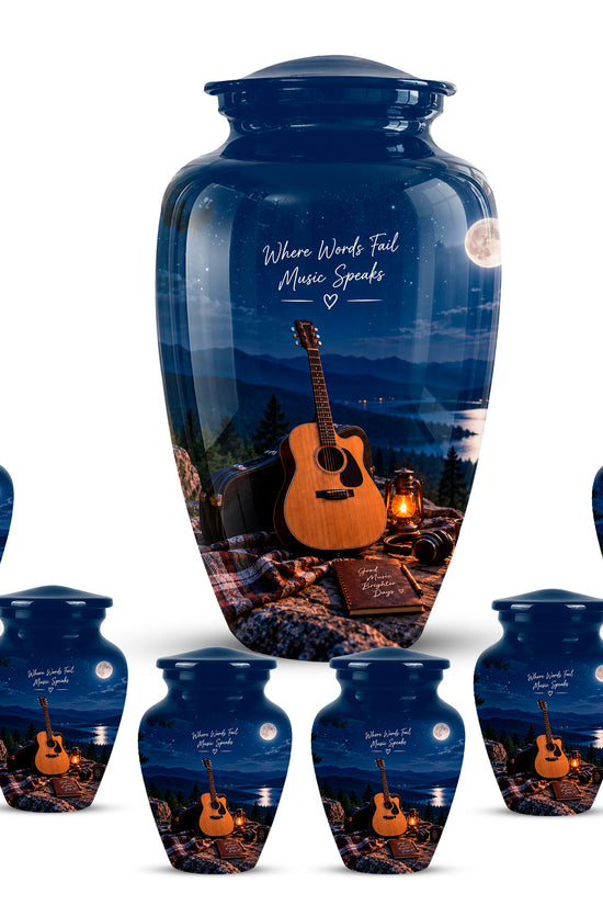 Personalized Starry Night Guitar Cremation Urn - Aluminum Moonlight Urns For Ashes