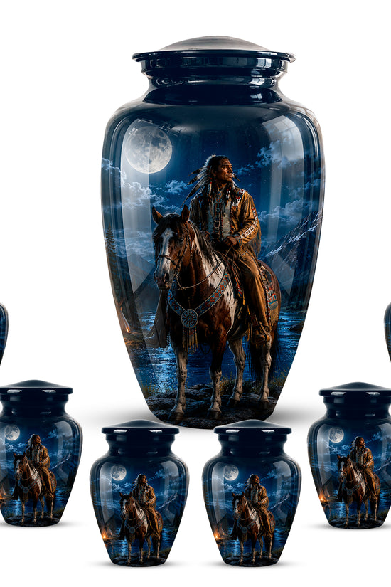 Native American Horse Urn for Adult Ashes – 10" Blue Forest Urns For Ashes