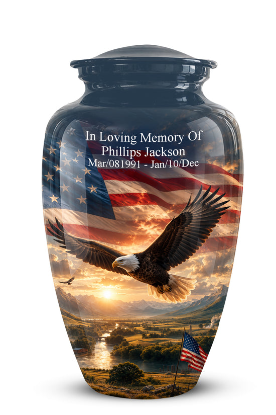 Personalized Flying Eagle Memorial Urn - Patriotic Aluminum Urns For Veterans