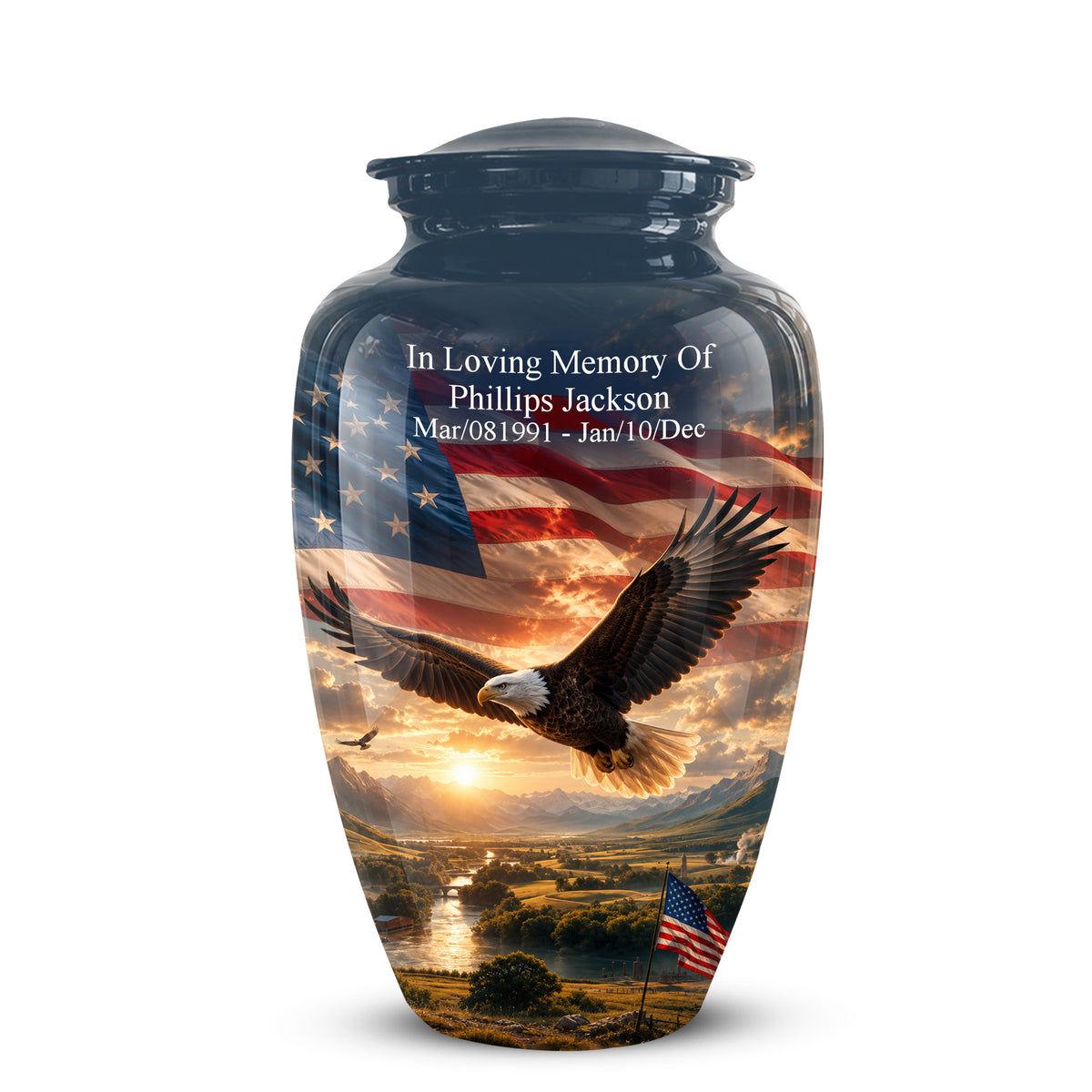 Personalized Flying Eagle Memorial Urn - Patriotic Aluminum Urns For Veterans