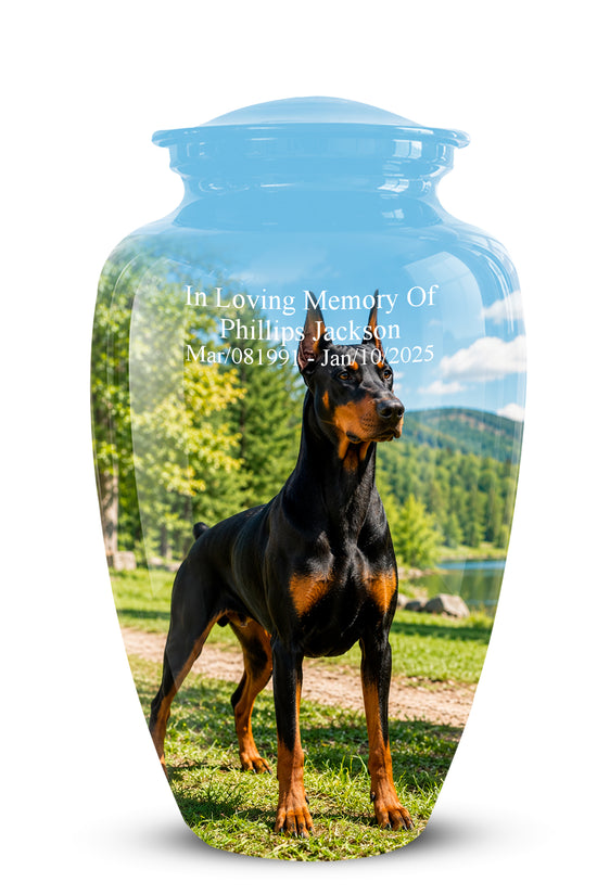 Custom Doberman Pinscher Memorial Urn – Elegant Aluminum Tribute For Ashes