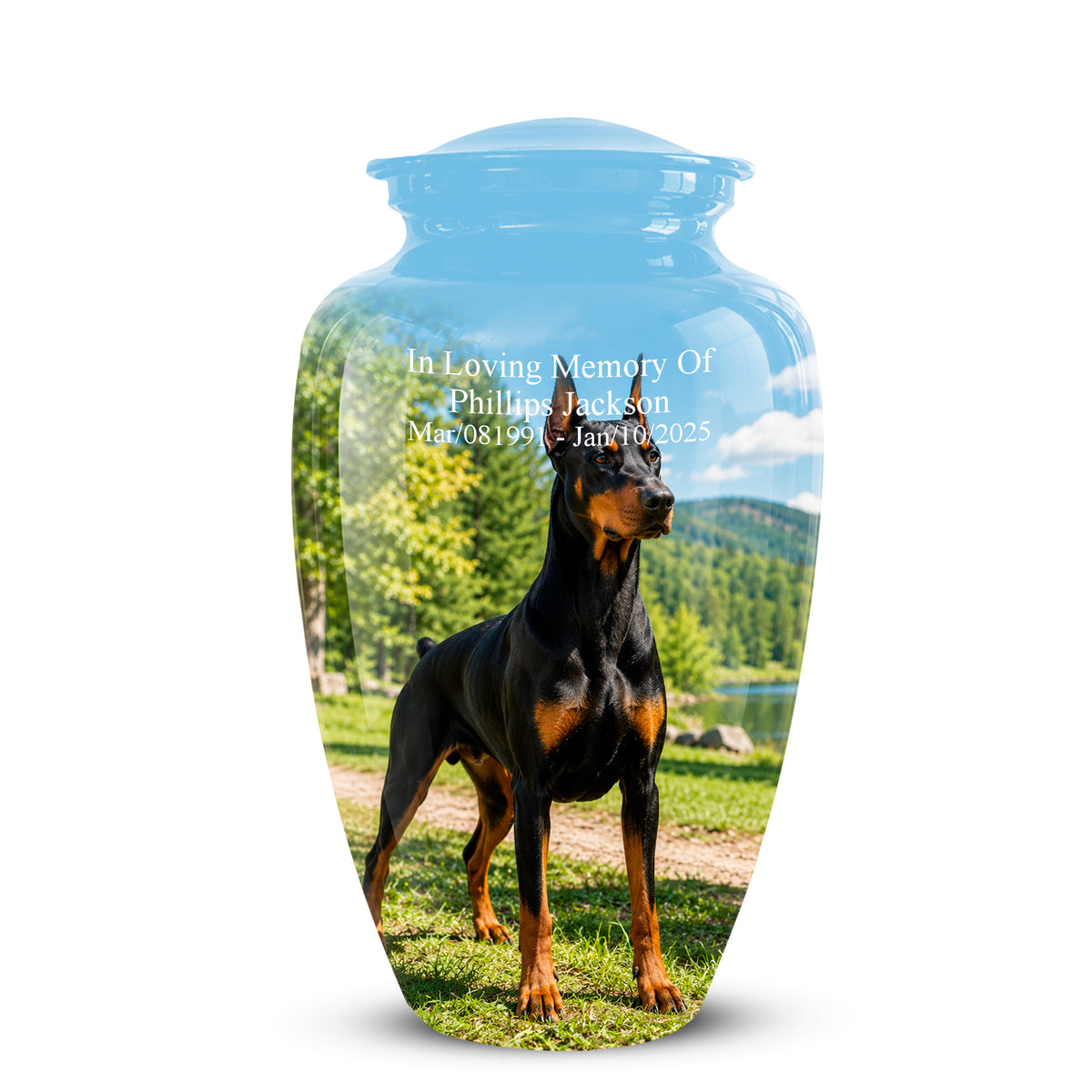Custom Doberman Pinscher Memorial Urn – Elegant Aluminum Tribute For Ashes
