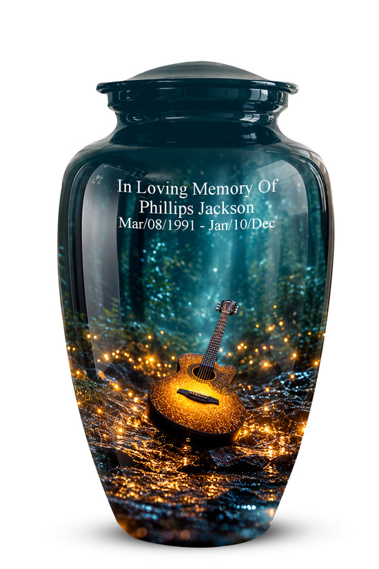 Lustrous Guitar Cremation Urn - Aluminum Memorial Urns For Music Lovers Ashes