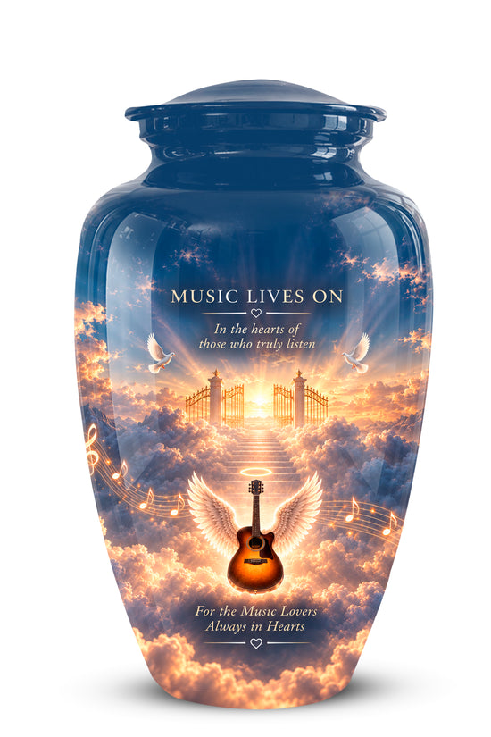 Angel Wings & Guitar Tribute Funeral Urn - Sunset Heaven Gate & Stairs Memorial Urn