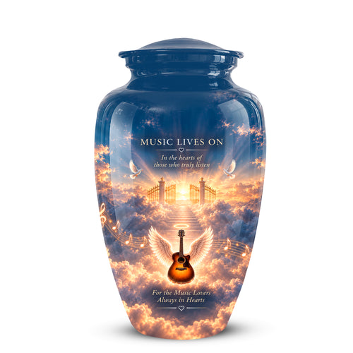 Angel Wings & Guitar Tribute Funeral Urn - Sunset Heaven Gate & Stairs Memorial Urn