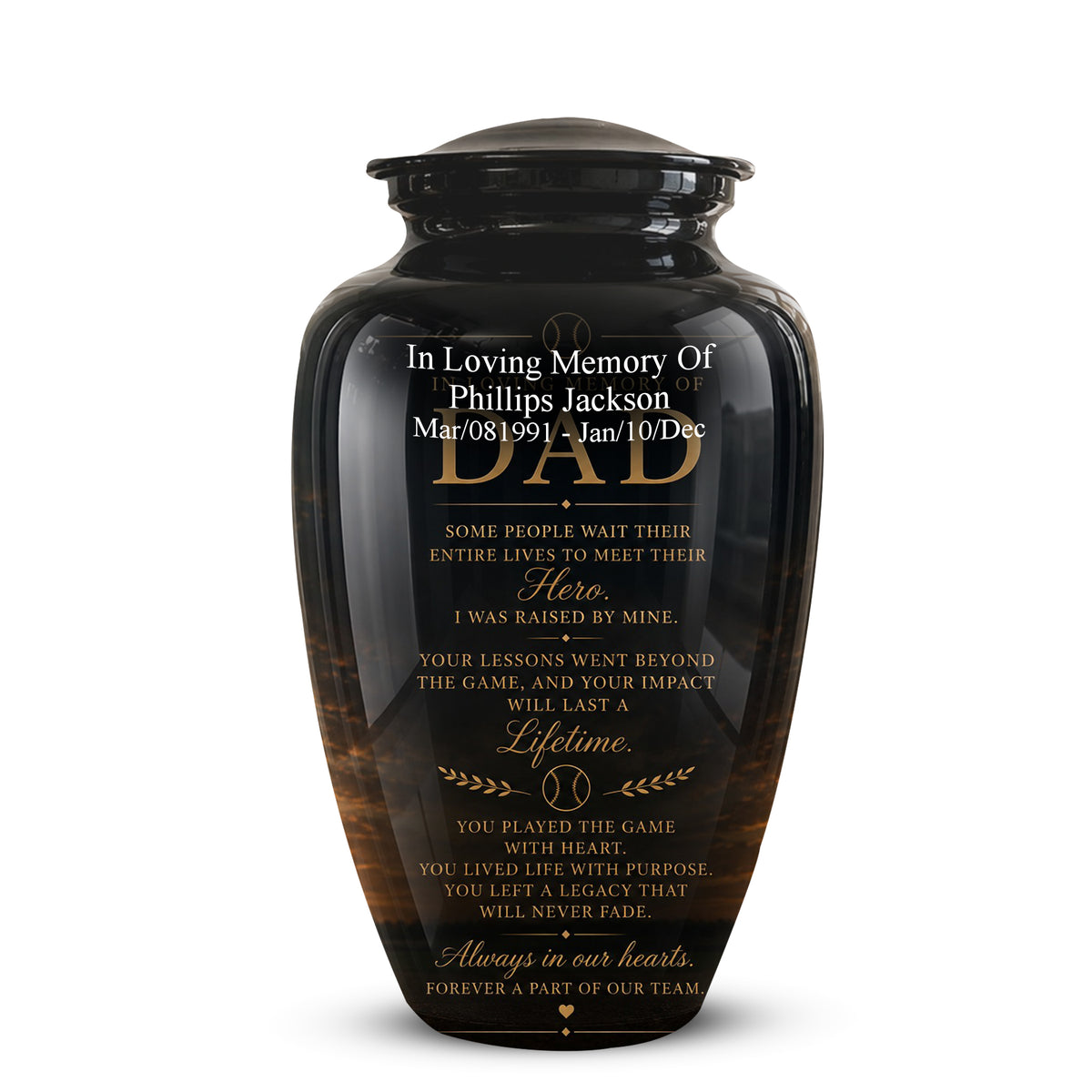 Personalized Black Urns For Dad - Quotes Aluminum Memorial Urns For Father