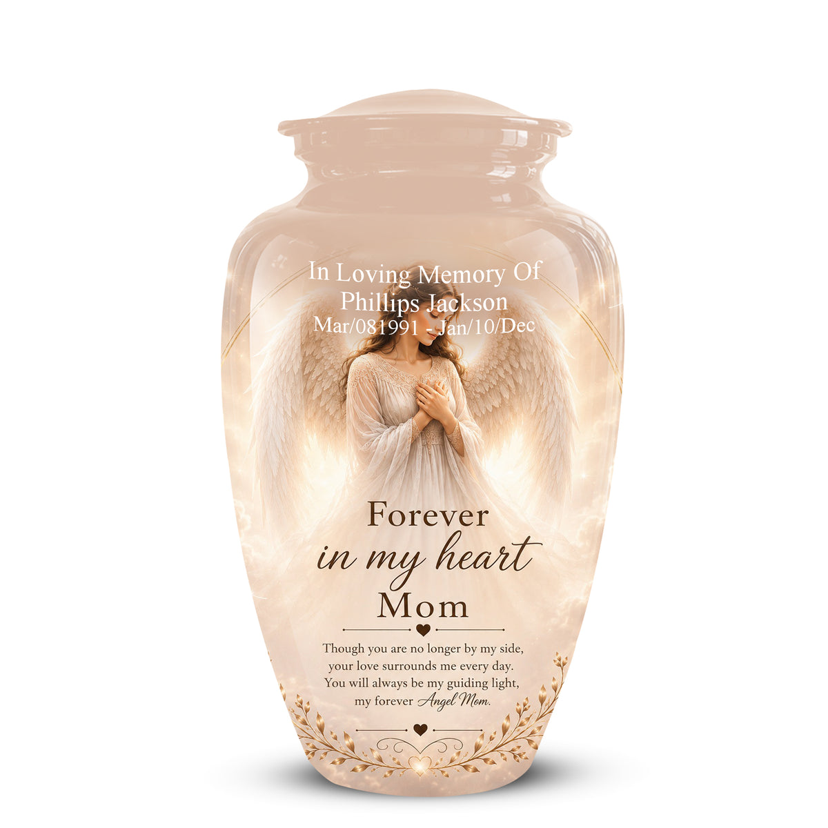 Majestic Angel Mom With Wings Urn - Personalized Quotes Cremation Urn For Ashes