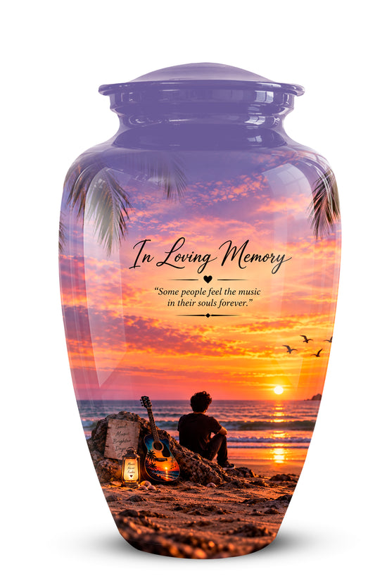 Guitar Sunset Memorial Urn - Custom Quotes & Ocean-Beach Urns For Ashes
