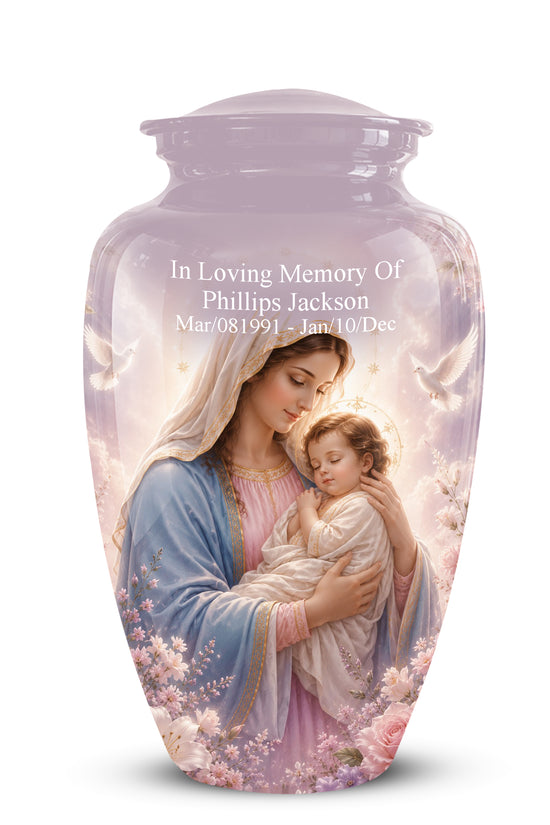 Heavenly Angel Mom With Child Urn - Purple Aluminum Urn For Women Ashes