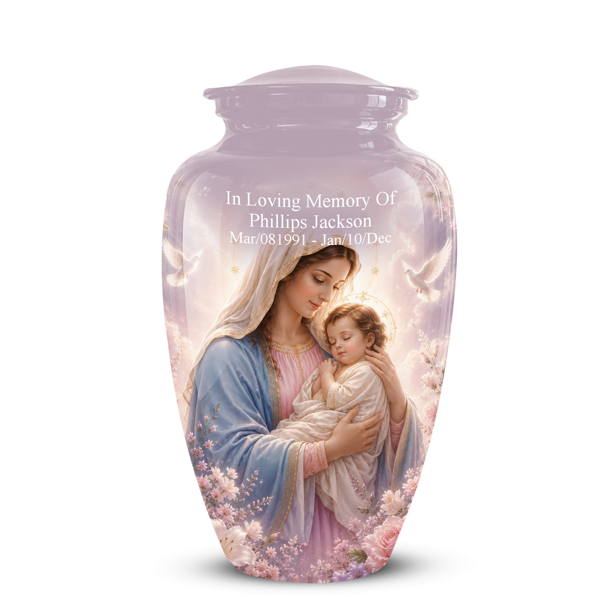 Heavenly Angel Mom With Child Urn - Purple Aluminum Urn For Women Ashes