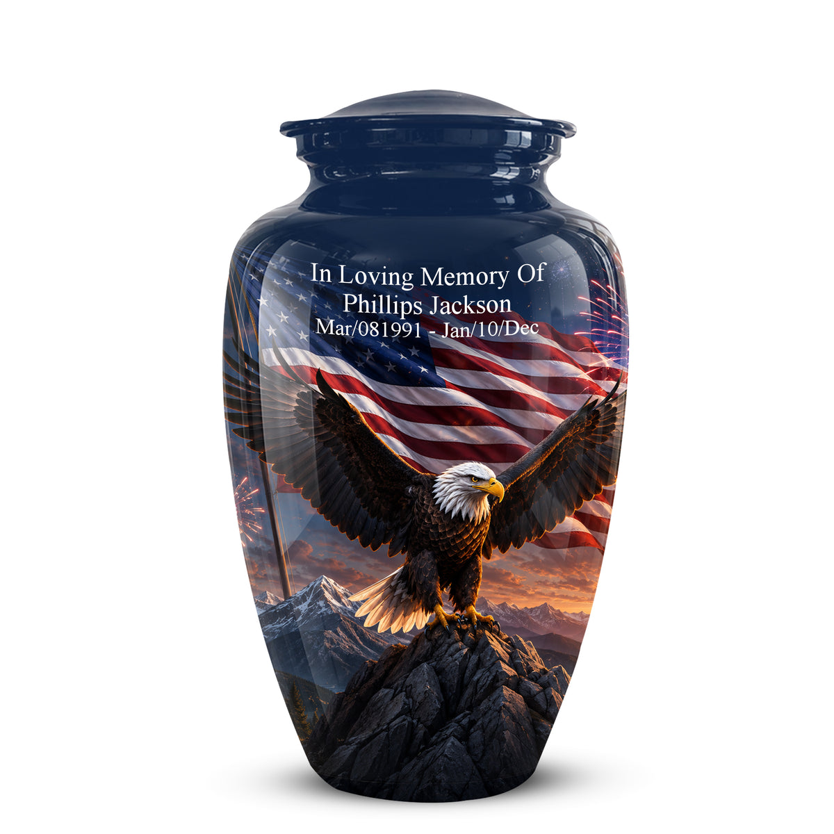 Patriotic Eagle & USA Flag Themed Urn - Aluminum Memorial Urns For Veterans