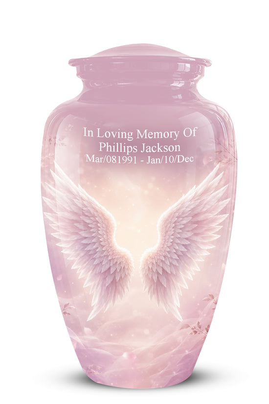 Pink Angle Wings Cremation Urn - Personalized Aluminum Funeral Urns For Mom