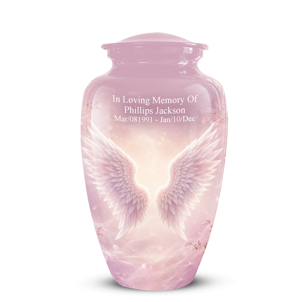 Pink Angle Wings Cremation Urn - Personalized Aluminum Funeral Urns For Mom