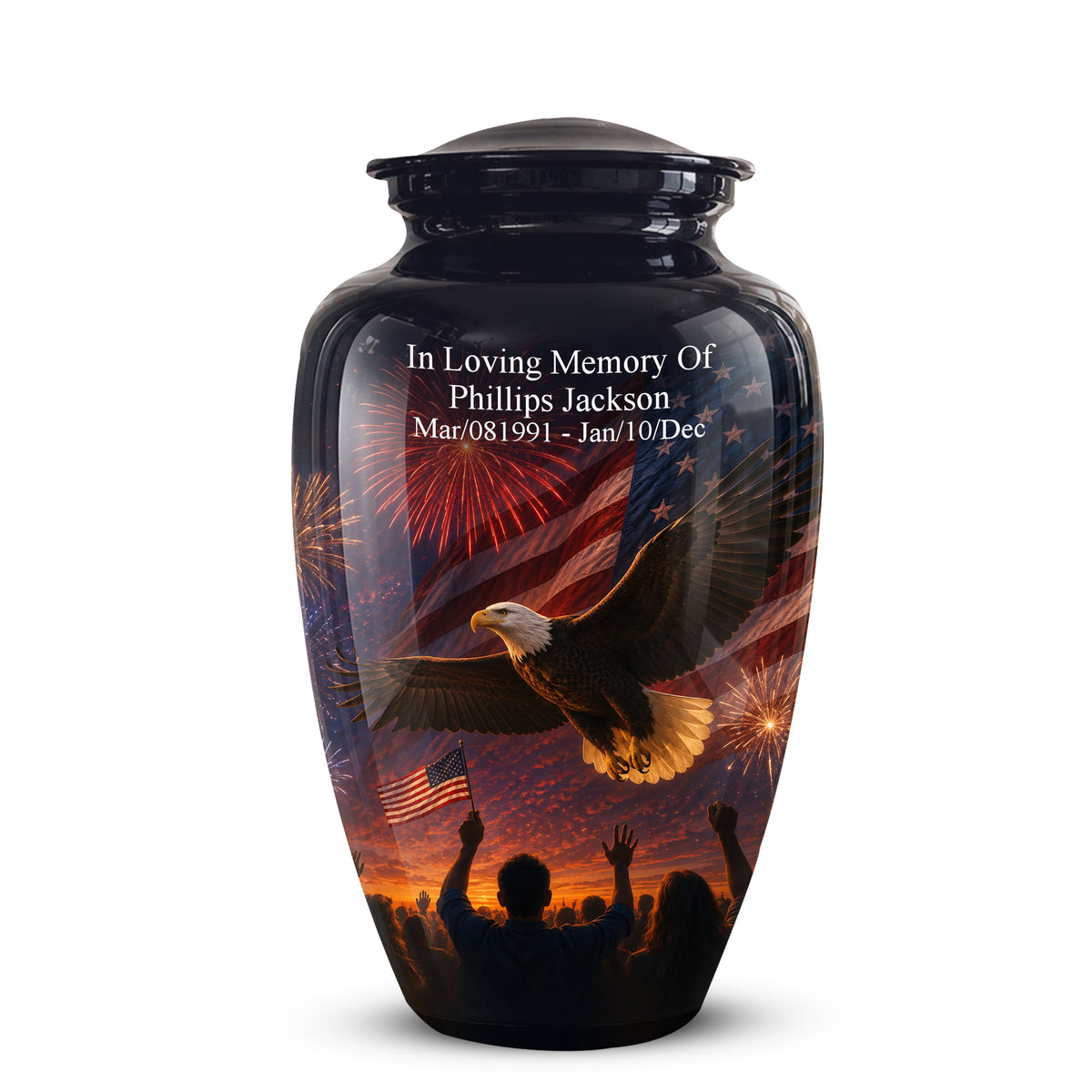 American Flag With Eagle Cremation Urn - Custom Patriotic Urns For Ashes