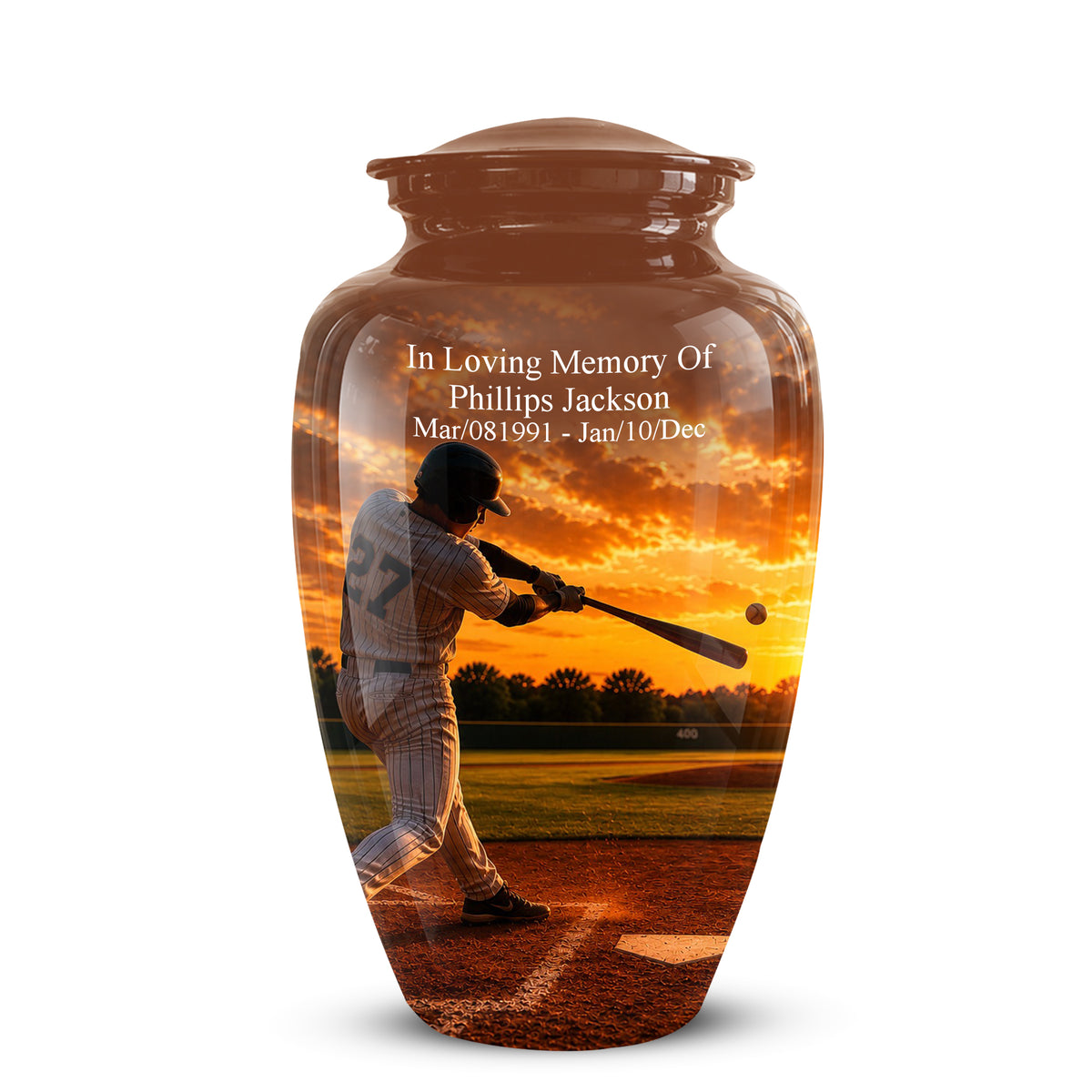 Personalized Baseball Hitters Cremation Urn - Handcrafted Memorial Urns For Ashes