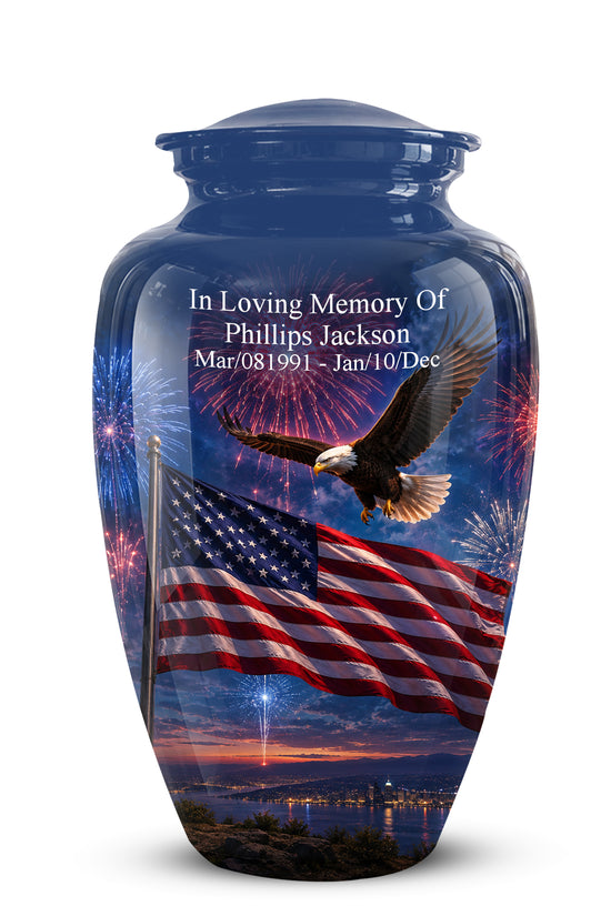 Brown Flying Eagle Cremation Urn - Handcrafted Memorial Urn To Tribute Veterans