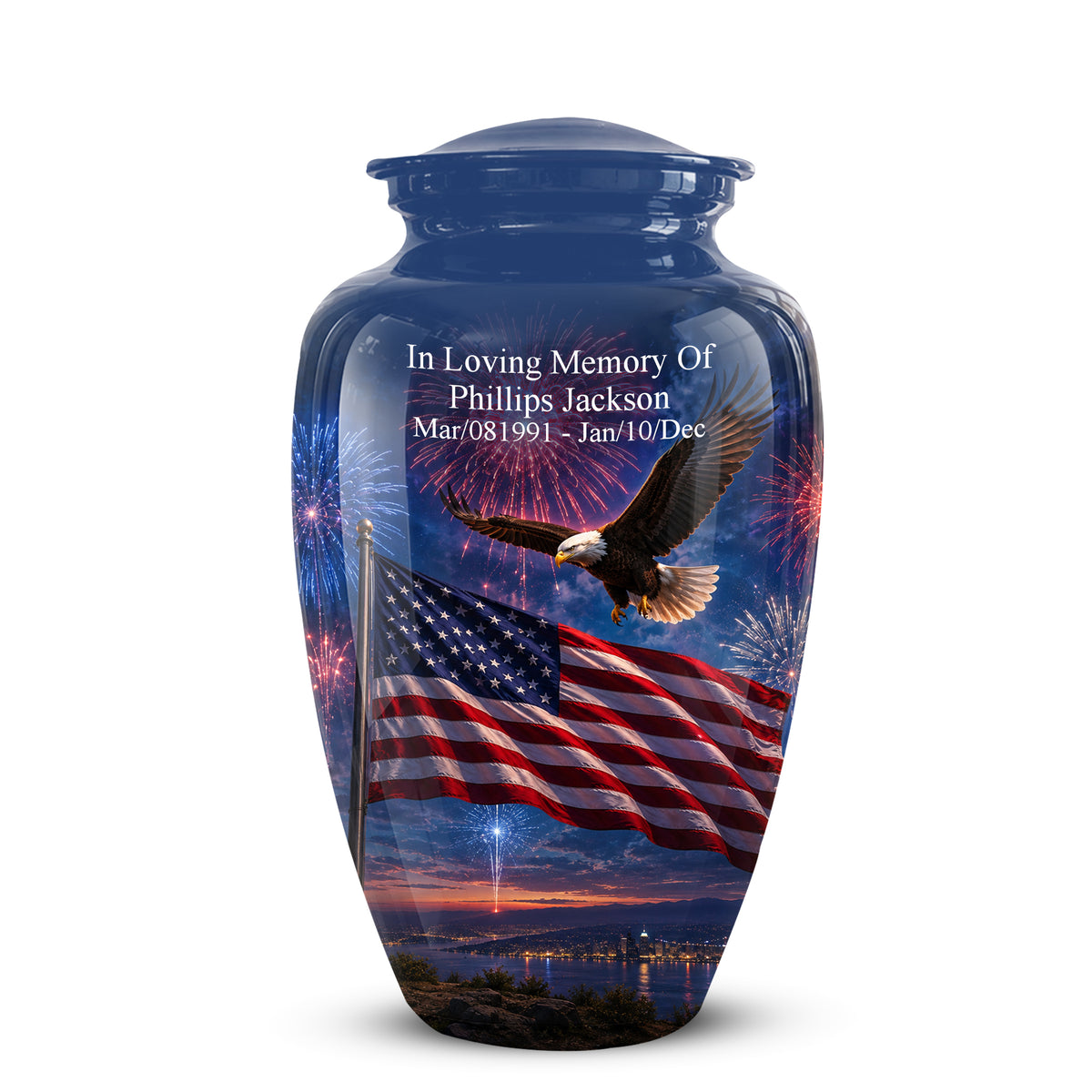 Brown Flying Eagle Cremation Urn - Handcrafted Memorial Urn To Tribute Veterans